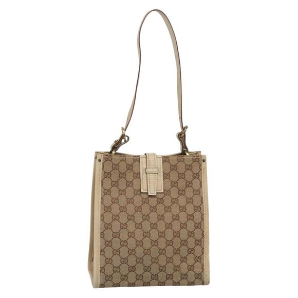 GUCCI GG Canvas Shoulder Bag Beige Gold - Picture 1 of 16